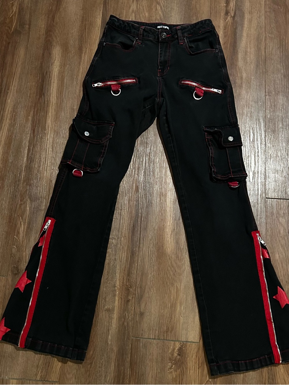 Hot Topic Size 7 Women Black Red Cargo Goth Rave Pants Y2K Emo Tripp